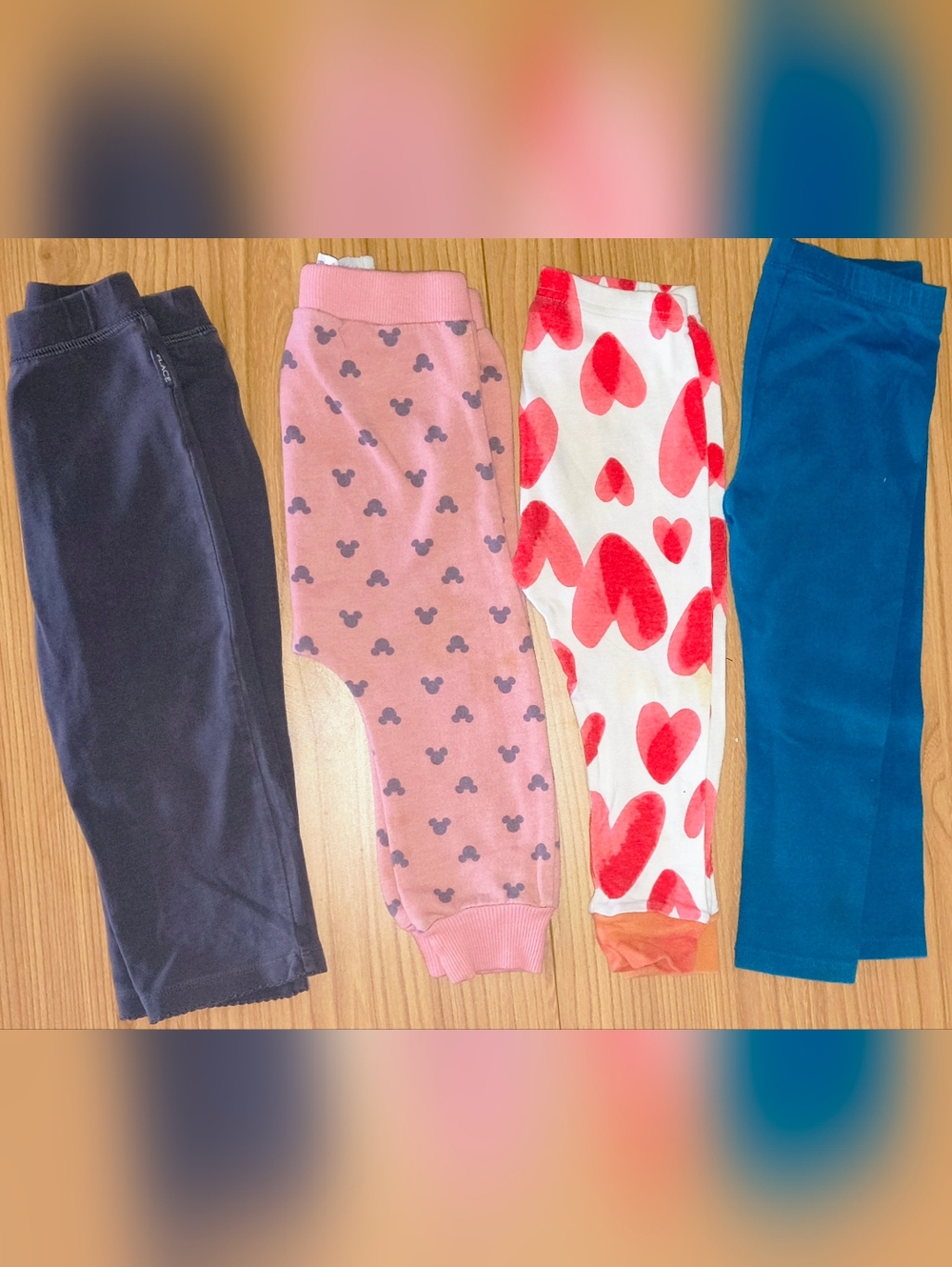 (B3g1) Pink Minnie Mouse Print Joggers + White Red Heart Leggings + 2 More